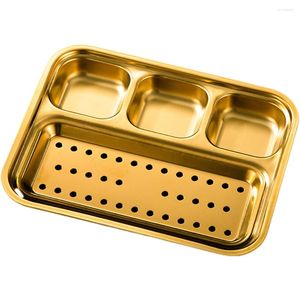 Geschirr-Sets Metall-Serviertablett Fach Teller quadratisch geteilte Sauce rechteckige Teller Grill-Ablaufpfanne