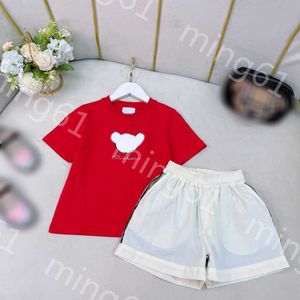 23ss kids set boys t shirt Shorts suit kids designer clothes Round neck Pure cotton Bear logo print Short sleeve t shirts Lattice splicing shorts suits baby clothes