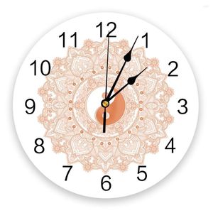 ウォールクロックオレンジグラディエントマンダラリビングルームステッカー用モダンな時計ホームデコアダイニングデジタル