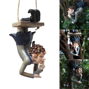 Garden Decorations Hanging Elf Ornaments Home Decor Figur för Patio Staket Yard Tree Holiday 230504