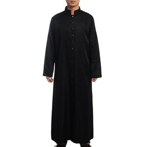 Romeinse priester Cassock kostuum katholieke kerk geestelijkheid zwarte gewaad jurk geestelijken gewaden gewaden met één borsten knop volwassen mannen cosplay253o