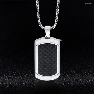 Chains 2023 Carbon Fiber Military Brand Men's Necklace Accessories Titanium Steel Stainless Pendant Fashion Jewelry Square Design