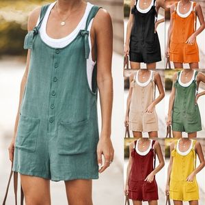 Women's Jumpsuits Rompers Summer Women Sleeveless Overalls Elegant Jumpsuits Romper Casual Vintage Ladies Short Pants Cotton and linen Wide Leg Pants 230504