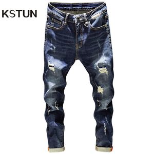 Herren Jeans Herren Zerrissene Jeans Slim Fit Dunkelblau Frühling Herbst Destroyed Torn Stilvolle Moto Biker Jeans Denim Hosen Herren Hip Hop Streetwear 230503