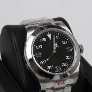 Rolx Luxus-Air-King-Klassiker für Herren, 126900, vollständiger Zustand, schwarzes Zifferblatt, 40 mm automatisches mechanisches Uhrwerk, Stahlkleie, wasserdicht