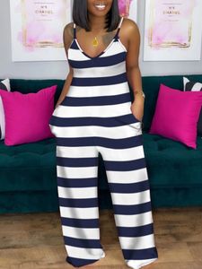 Women's Jumpsuits Rompers LW SXY Plus Size Print Pocket Design Jumpsuit Patchwork Sleeveless Spaghetti Strap Women Elastic Skinny Summer Outfit 230504