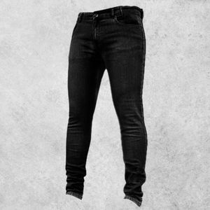 Pantaloni da uomo Multi tasche Jeans da uomo Denim nero Vita media Elastico Skinny Streetwear