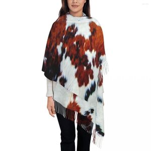 Sciarpe in pelliccia sintetica stile pelle di vacchetta Sciarpa avvolgente da donna lungo inverno caldo scialle con nappe unisex trama di pelle di animale