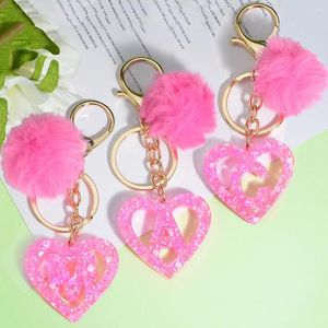 Keychains Pink Heart A-Z 26 Initials Keychain With Furball Fashion Letter Resin Keyring For Women Bag Ornaments Car Key Accessories Gifts