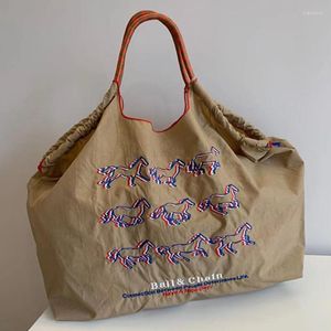 Evening Bags Horse Eco Shopper Bag Nylon Shoulder Embroidery Handbags Ball Designer For Women 2023 Rope Handle Tote Large Hobos Chic