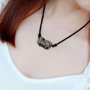 Pendant Necklaces Natural Obsidian Stone Carved Pi Xiu With Rope Chain Necklace For Women Men Pendants Wholesale
