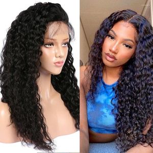 Perucas de cabelo humano brasileiras Water Wave Lace Front Wig com Cutícula Virgin Cutticle Alinhada