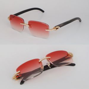 Neue Modellbrille Handgemachte Fassung Luxus Moissanite Diamond Set Rimles Sonnenbrillen für Männer Frauen Original MARBLED BLACK BUFFALO HORN Rimles Diamantschliff-Sonnenbrille