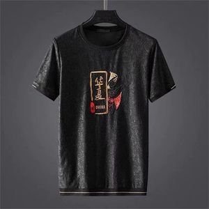 Camisetas masculinas estilo chinês Padrão escuro Plum Blossom Bird Bordado de verão Camiseta de mangas curtas de manga curta solta Men Black Men 230504