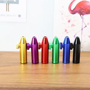 Formato de bala metal snorter sniffer tubo tubo tobacco canos de cigarro dispensador de cigarro mini chumbo de metal tubo nasal alumínio garrafa de bala de foguete 7 cores