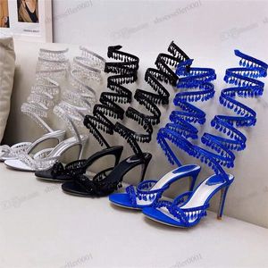 Rene Caovilla Chandelier Sandal Serpentine Crystal-embelled Sandals Stiletto Heels Evening Shoes For Women Heeled Designers Ankel Wraparound Footwe X7PC#