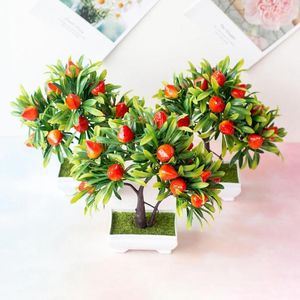 Dekorativa blommor konstgjorda bonsai plast faux orange träd simulering krukut blomma ljus färg frukt heminredning för skrivbord