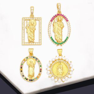 Pendant Necklaces OCESRIO Multicolor CZ Virgin Mary Necklace Copper Gold Plated Crystal Round Rectangle Jewelry Making Component Pdta929