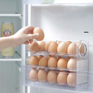 Organização FlipType Egg Storage Rack Eggs Stand Holder 30 Grades Geladeira Organizador Caixa Recipiente Manter Bandeja Fresca Cozinha Pode Marcar Dias