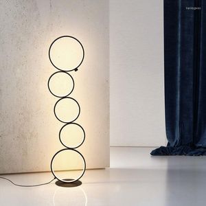 Floor Lamps 5 Circle Living Room Led Bedroom Children's Study Standing Lights 3-speed Dimming Touch Switch Home Decor