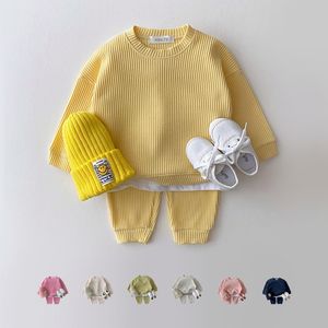 Clothing Sets Korea Toddler Baby Clothing Sets For Infant Baby Boys Clothes Set Mock Two-piece Waffle Cotton SweatshirtPants 2pcs Outfit 230505