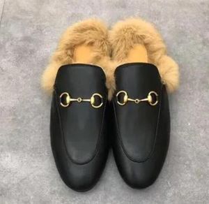 Desginer terlik Princetown kadın erkekler loafers ayakkabı kış sıcak terlikler kürk klasik metal toka nakış sandalet deri ayakkabı desen slaytlar kutu35-45 ile