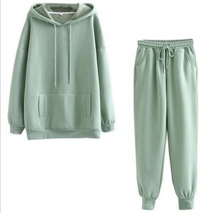 Women's Two Piece Pants Women Elegant Solid Sets For Warm Hoodie Sweatshirts And Pant Fashion Fleece Ladies Lounge Wear Casual Y86