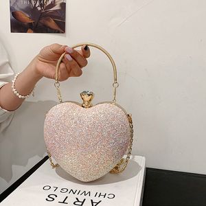 Bolsas de noite bolsa de formato de coração meninas de casamento rosa bolsa de casamento de festa de festa de mão