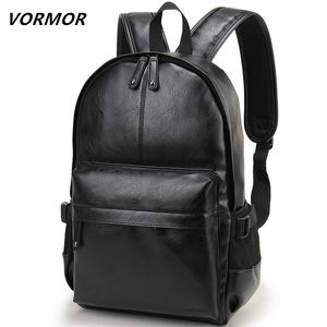 School Bags VORMOR Brand Men Backpack Leather School Backpack Bag Fashion Waterproof Travel Bag Casual Leather Book Bag Male 230504