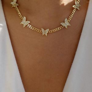 Chains 5MM Plain Cuban Link Chain 5pcs Butterfly Charm Choker Necklace For Women 2023 Summer Lovely Animal Fashion Jewelry