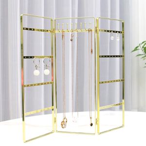 Jewelry Boxes Metal Gold 3Doors S/M/L Earrings Ring Necklace Watch Jewelry Shelf Jewelry Stand Counter Pendant Jewelry Display Stand 230505