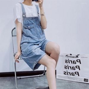 Women's Jeans Denim Summer Straight Short Jumpsuits Women Rompers Casual Pockets Knee Length Pants Thin Office Lady Leisure Jumpsuit M L