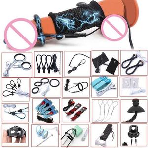 Sex Toy Massager Electrosex för män E Stim Chastity Cage Electric Shock BDSM Penis Cock Ring E-Stim Electrostimulation