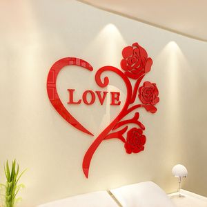 Wallpapers Love Rose New Special Offer 3d Crystal Acrylic Mirror Stickes Room Bedroom Warm Romantic Wedding Ideas Decoration Wall Stickers 230505