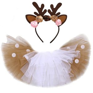 Skirts Christmas Deer Tutu Skirt for Girls Kids Reindeer Costume Toddler Baby Girl Deer Skirt Halloween Children Outfits for Birthday 230505