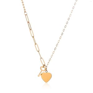 Choker Gold Plated Key Heart Pendant Chain Necklace For Elegant Women Personality Stainles Steel Wedding Gifts 2023