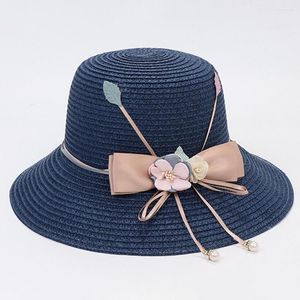 Cappelli a tesa larga Cappello da pescatore Sole traspirante Ciondolo con perle finte Viaggio all'aperto Spiaggia Secchio per protezione solare Anti-UV