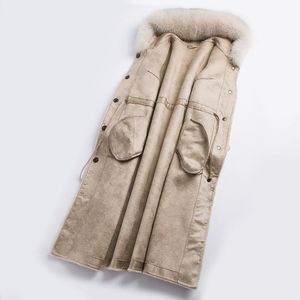 Futra kobiet sztuczny płaszcz prawdziwa kobieta zimowa kurtka owca wełna wełna kobieta długa kołnierz z kapturem manteau femme hiver KJ1032