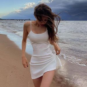 Party Dresses Xingqing Basic for Women White Spaghetti Strap Sleeveless A Line Mini y2k Clothes 2000s Aesthetic Beach Wear 230505