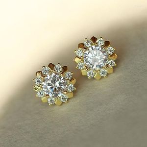 Stud Earrings Huitan Novel Design Women Shiny CZ Delicate Flower Wedding Party Fancy Girl Accessories Statement Jewelry