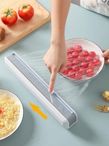 Organization Home Cling Film Cutting Box Wallmounted Food Plastic Wrap Suction Cup Plastic Wrap Cutter Kitchen Food Preservation Accessories