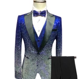Suits Men Suits Męskie cekinowe cekin 3 sztuki błyszczące szczupły fit Tuxedo klapa na imprezę ślubnych bankietów nocny klub blezer kamizelka 230504