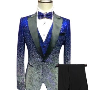 Abiti da uomo Blazer Abito da uomo con paillettes 3 pezzi Smoking slim fit lucido con risvolto per la festa nuziale Sposo Banchetto Nightclub Blazer Gilet Pantalone 230504