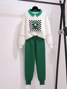 Women's Two Piece Pants Autumn Winter Casual Sets Womens Outfits Cartoon Print Beaded Loose Sweashirt Knitted Women's Tracksuits