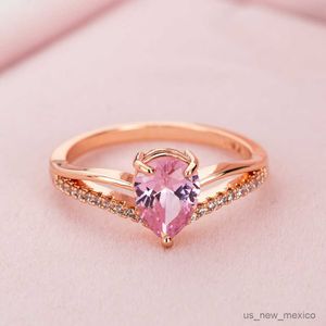 Anelli a fascia alla moda a forma di V anelli di nozze goccia d'acqua fascino di lusso rosa zircone anello di fidanzamento accessori per gioielli da donna 2021