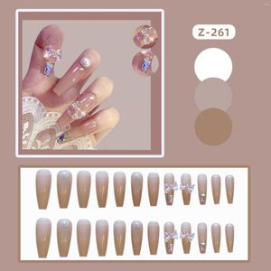 False Nails 2023 24Pcs Glossy Glitter 3D Bow Wearable Fake For Women And Girls French Style Easy Tear Not Fall