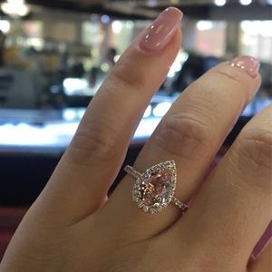 Bröllopsringar Rose Gold Color Ring Pear Shape Antique Engagement Birthstone For Women Löfte Vita smycken Tillbehör 230505