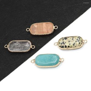 Colares pendentes de pedra natural oval de ametista 15x35mm Conector Amazonite de moldura banhada a ouro