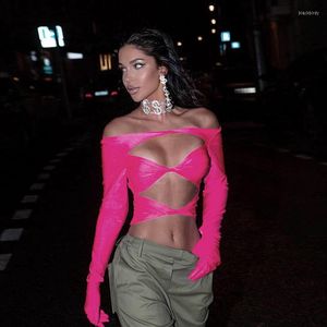 Women's T Shirts Zabrina Crop Tops Female Party Casual Vintage Tee 2023 Cut Out Women Autumn Winter Y2K Sexy Rose Cropped Long Sleeve
