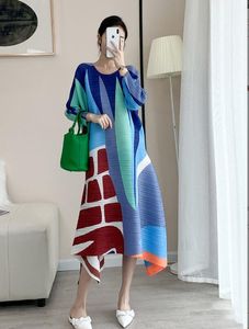 ISSEY Pleated Fashion Print Long Sleeve Loose fitting Dress Autumn Spring 2023 New Large High end Dress